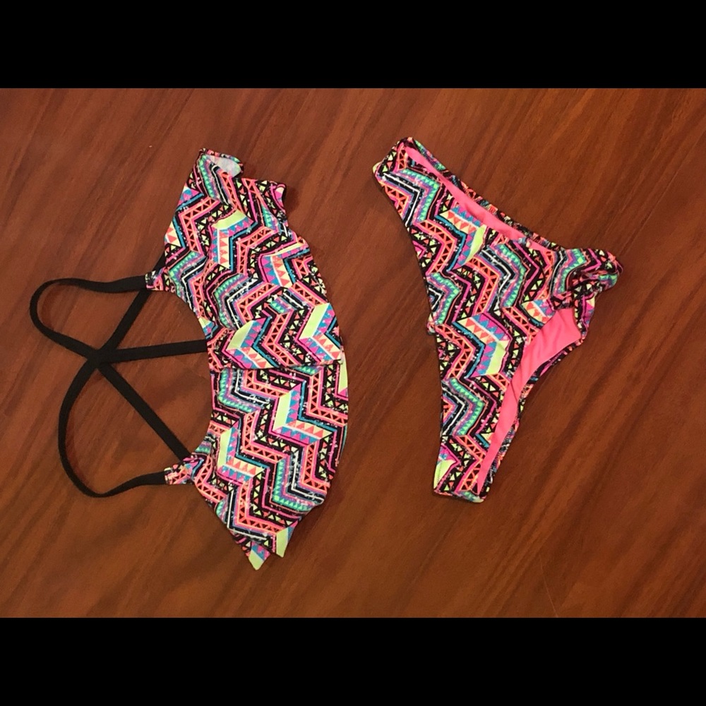 Pink top and bottom bikini
